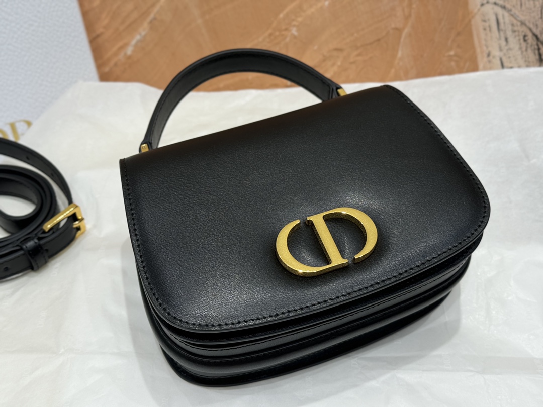 Medium 30 Montaigne Avenue Top Handle Bag Black Ribbed Calfskin